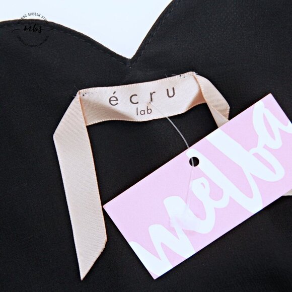 NWT Ecru Lab Spaghetti Strap Scalloped Lined Lace Shift Mini Dress Black Women M - Picture 7 of 9